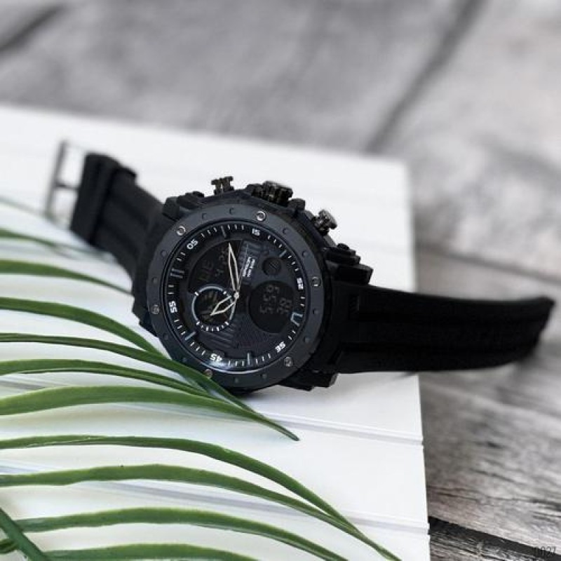 Мужские часы Sanda 6012 All Black – Спортивные кварцевые часы с подсветкой