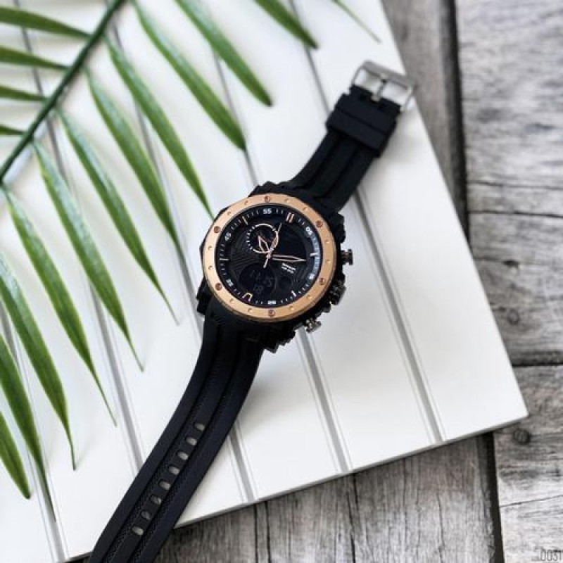 Мужские спортивные часы Sanda 6012 Black-Cuprum с комбинированным циферблатом и защитой 5 ATM