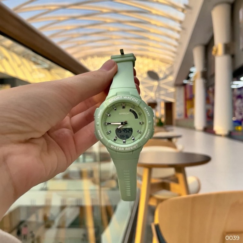 Спортивные женские часы Sanda 6005 Green с комбинированным циферблатом и подсветкой