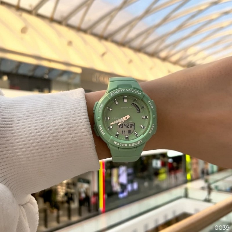 Спортивные женские часы Sanda 6005 Green с комбинированным циферблатом и подсветкой