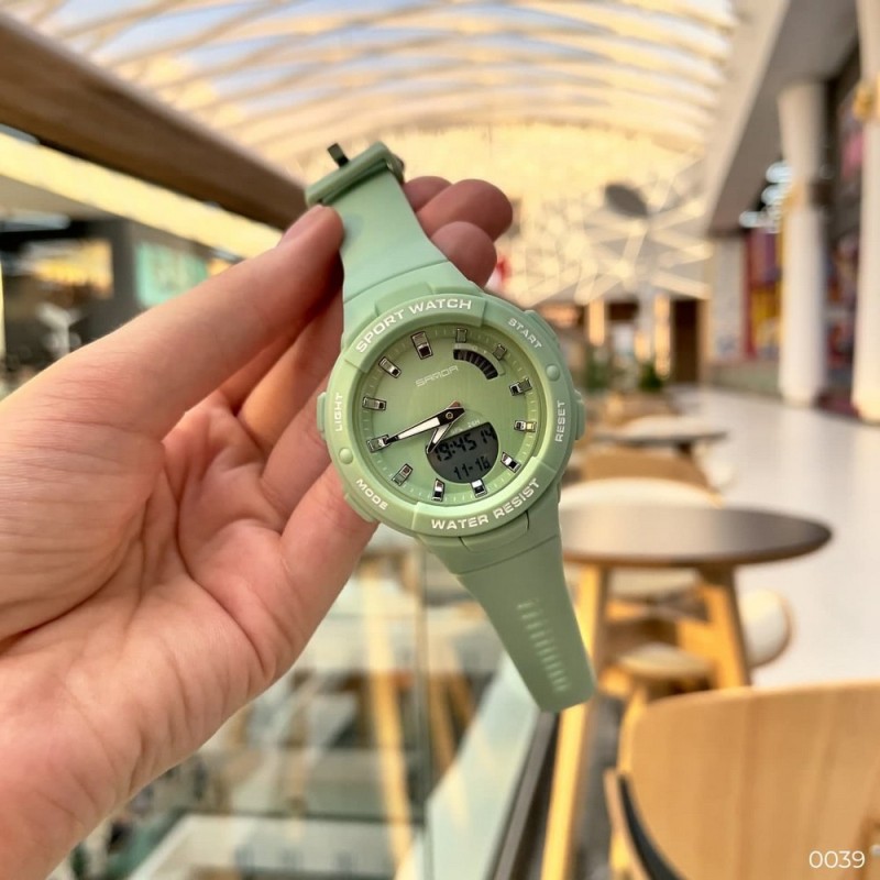 Спортивные женские часы Sanda 6005 Green с комбинированным циферблатом и подсветкой