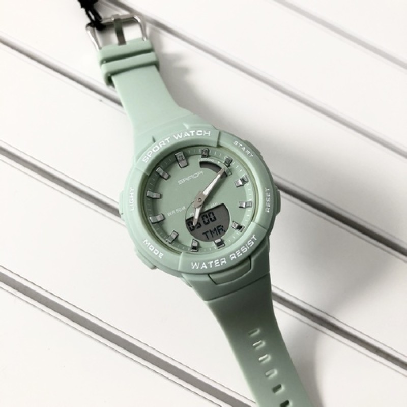 Спортивные женские часы Sanda 6005 Green с комбинированным циферблатом и подсветкой