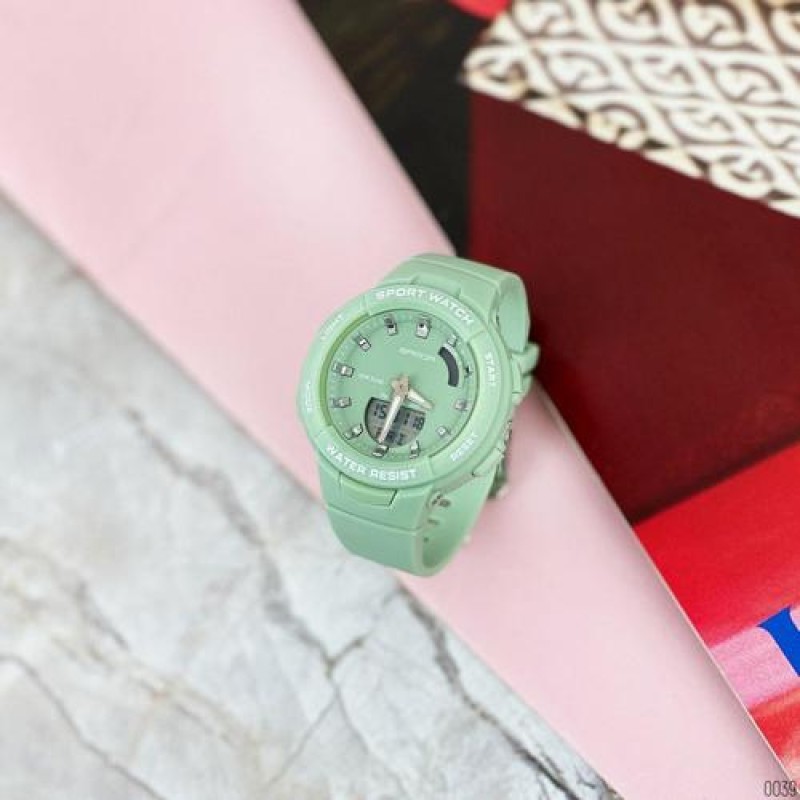 Спортивные женские часы Sanda 6005 Green с комбинированным циферблатом и подсветкой