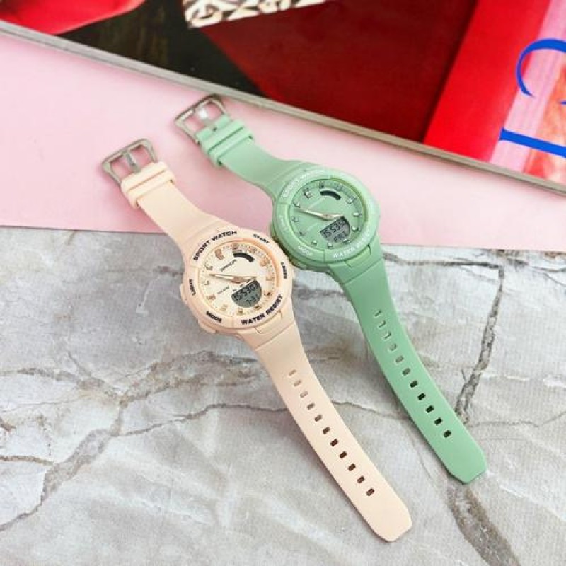 Спортивные женские часы Sanda 6005 Green с комбинированным циферблатом и подсветкой