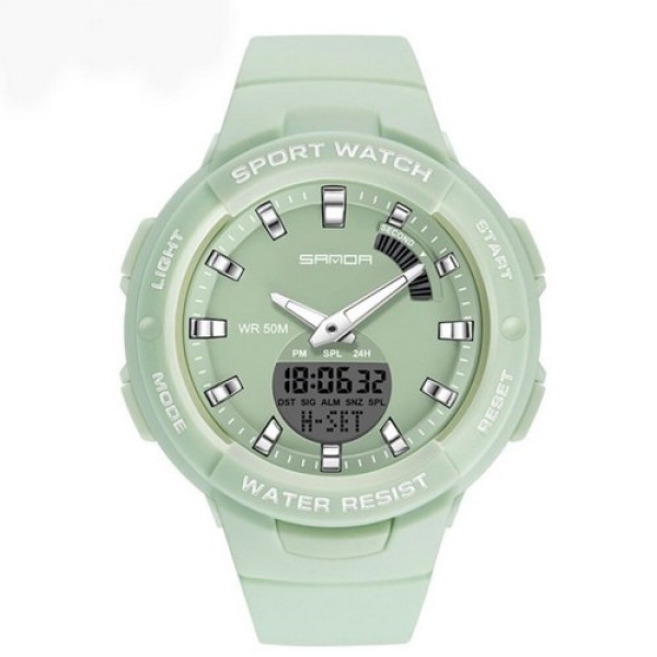 Спортивные женские часы Sanda 6005 Green с комбинированным циферблатом и подсветкой
