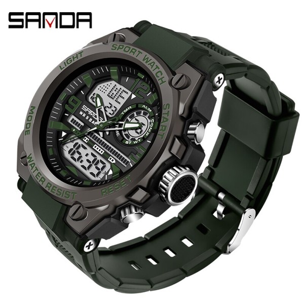 Мужские спортивные часы Sanda 6024 Black-Military с комбинированным циферблатом и водозащитой 50м