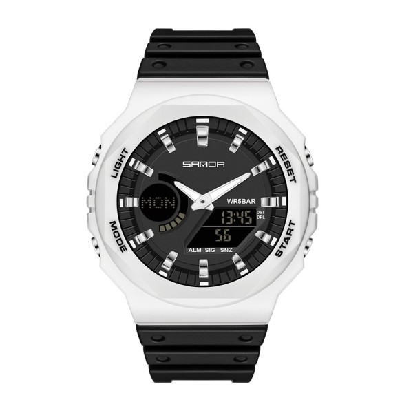 Мужские спортивные часы Sanda 6016 White-Black с комбинированным циферблатом и водонепроницаемостью 50 м