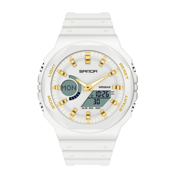 Мужские часы Sanda 6016 White-Gold с комбинированным циферблатом и водонепроницаемостью 50 м