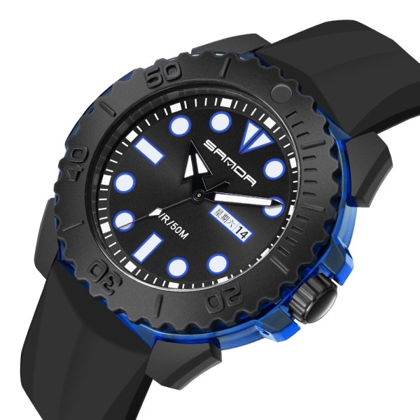 Мужские спортивные часы Sanda 3118 Black-Blue с водонепроницаемостью 50 м и календарем