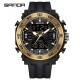 Мужские спортивные часы Sanda 6029 Black-Gold с комбинированным циферблатом и защитой 5 ATM