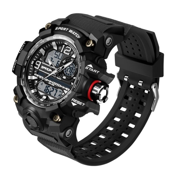 Мужские спортивные часы Sanda 3133 Black-White с электронным и стрелочным циферблатом