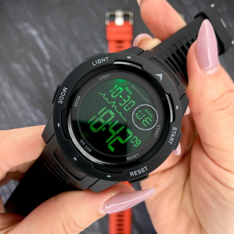 Мужские тактические часы Sanda 2125 All Black с водонепроницаемостью 5 ATM и подсветкой