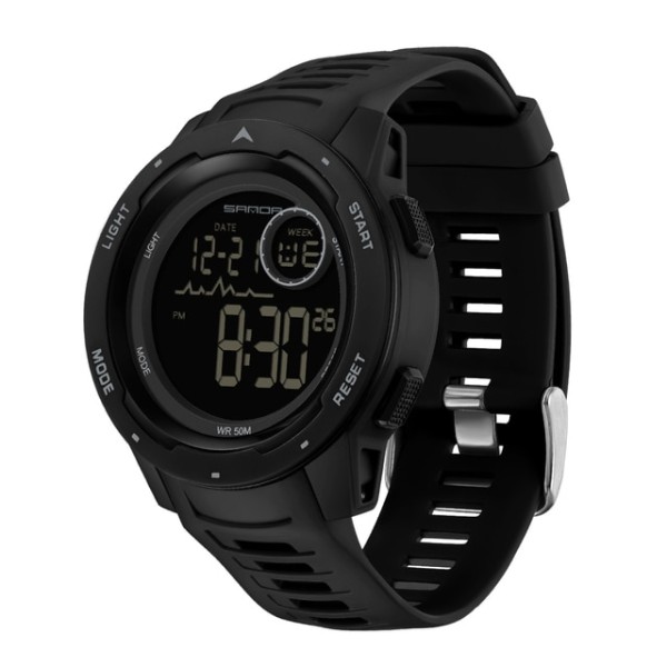 Мужские тактические часы Sanda 2125 All Black с водонепроницаемостью 5 ATM и подсветкой