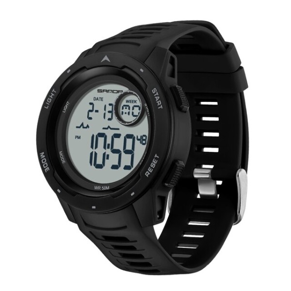Мужские спортивные часы Sanda 2125 Black-White с электронным циферблатом и подсветкой