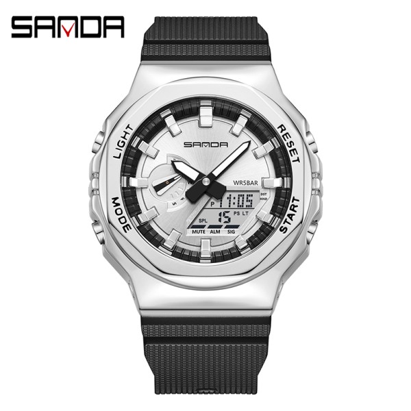 Мужские спортивные часы Sanda 3167 Silver с серебристым циферблатом и водозащитой 5 ATM