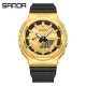 Мужские часы Sanda 3167 Gold — спортивные стрелочно-электронные с подсветкой и защитой 5 ATM