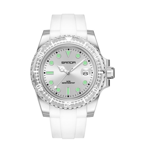 Женские наручные часы Sanda 9007 White в прозрачном корпусе с каучуковым ремешком