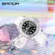 Женские часы Sanda 9007 White-Black с белым каучуковым ремешком и водонепроницаемостью 5 ATM