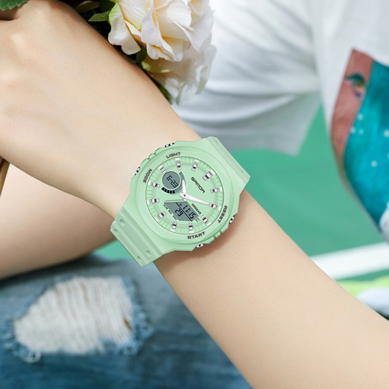 Женские спортивные часы Sanda 6016 Mint с подсветкой и водозащитой 5 ATM