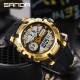 Мужские спортивные часы Sanda 6015 Black-Gold с комбинированным циферблатом и водозащитой 5 ATM