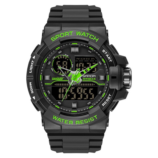 Мужские тактические часы Sanda 6025 Dark Green с комбинированным циферблатом и защитой 5 ATM