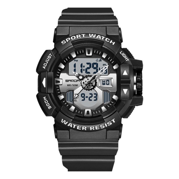 Мужские спортивные часы Sanda 3129 Black-White с электронным механизмом и водозащитой 50 м