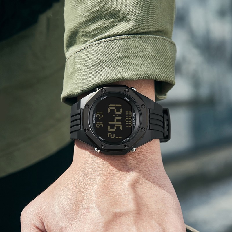 Мужские спортивные часы Sanda 6093 All Black с электронным механизмом и водозащитой 50м