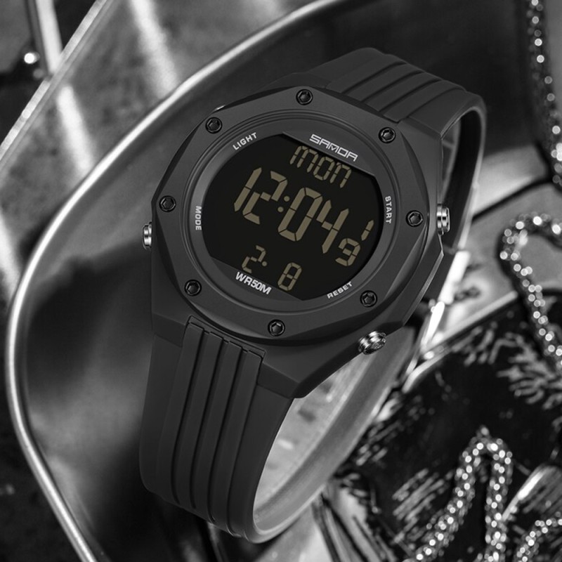 Мужские спортивные часы Sanda 6093 All Black с электронным механизмом и водозащитой 50м