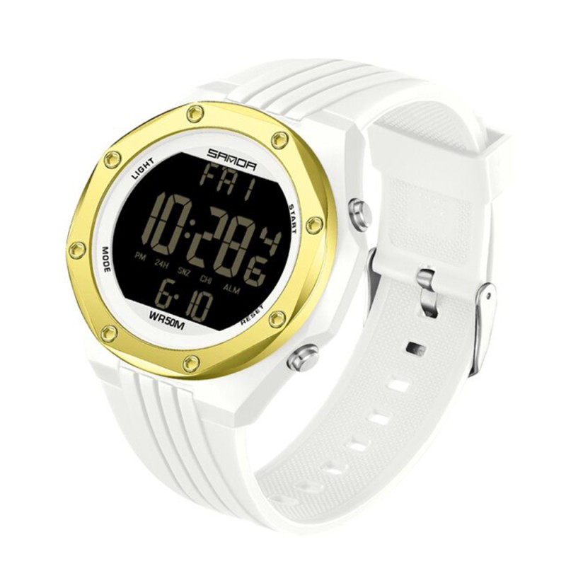 Мужские спортивные часы Sanda 6093 White-Gold с электронным циферблатом и подсветкой