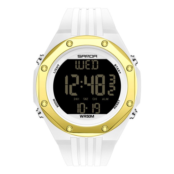 Мужские спортивные часы Sanda 6093 White-Gold с электронным циферблатом и подсветкой