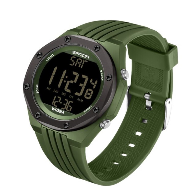 Мужские тактические часы Sanda 6093 Army Green с электронным циферблатом и подсветкой