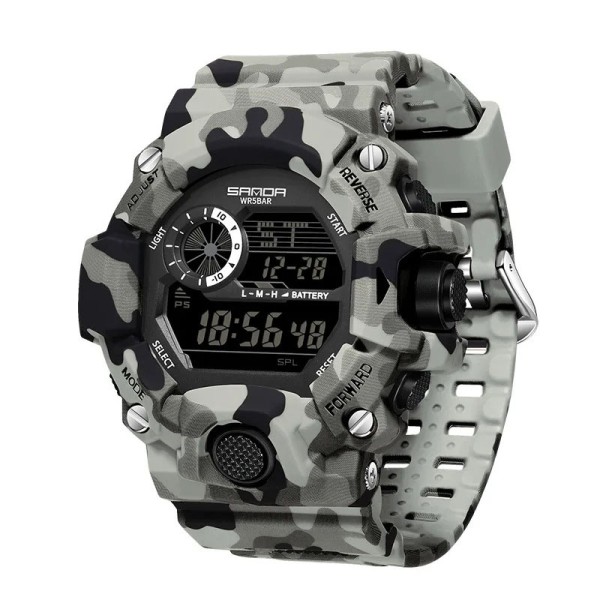 Мужские тактические часы Sanda 2183 Camo Grey-Black с подсветкой и защитой 5 ATM