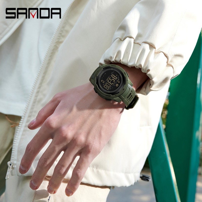 Тактические спортивные часы Sanda 2145 Green с электронным циферблатом и водонепроницаемостью 5 ATM