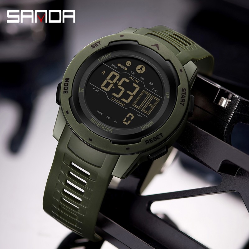 Тактические спортивные часы Sanda 2145 Green с электронным циферблатом и водонепроницаемостью 5 ATM