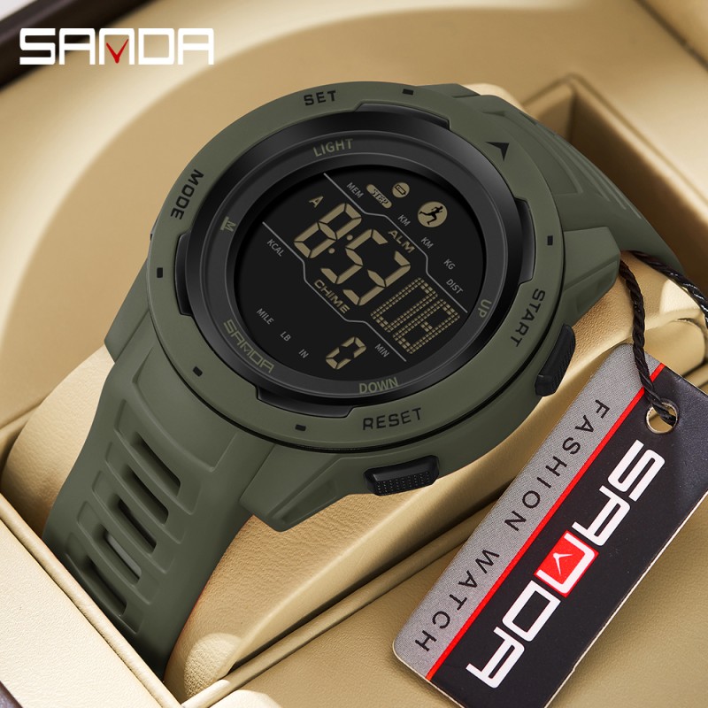 Тактические спортивные часы Sanda 2145 Green с электронным циферблатом и водонепроницаемостью 5 ATM