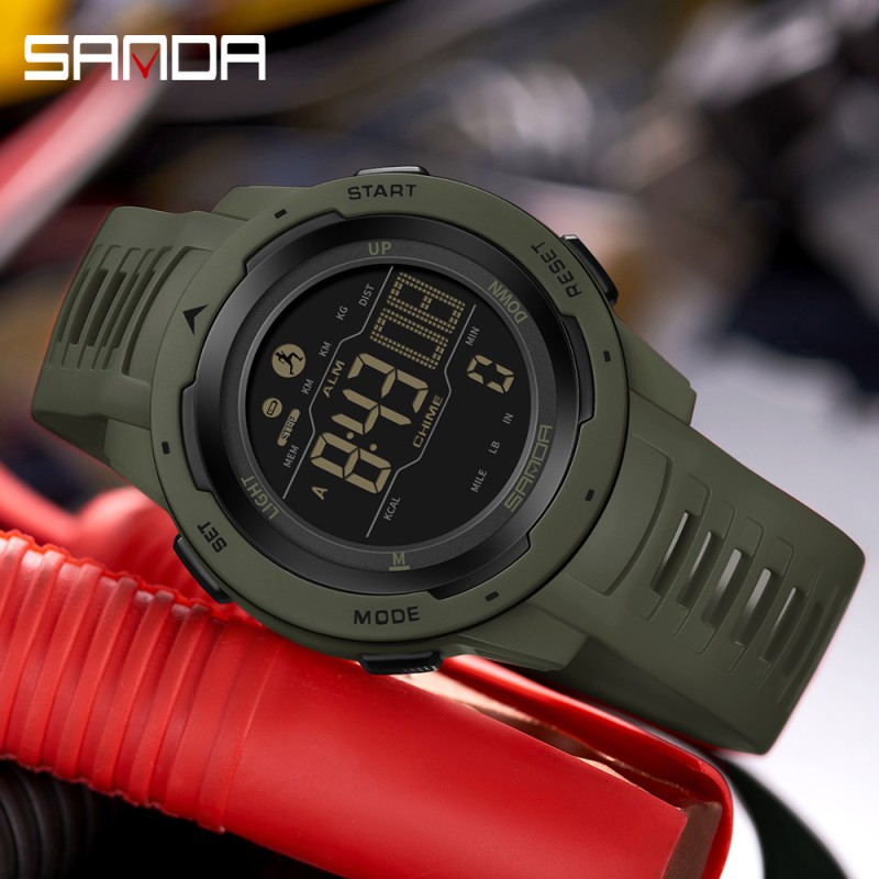 Тактические спортивные часы Sanda 2145 Green с электронным циферблатом и водонепроницаемостью 5 ATM