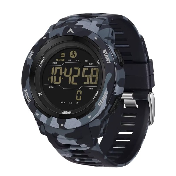 Мужские тактические часы Sanda 2186 Camo All Black с водонепроницаемостью 5 ATM и подсветкой