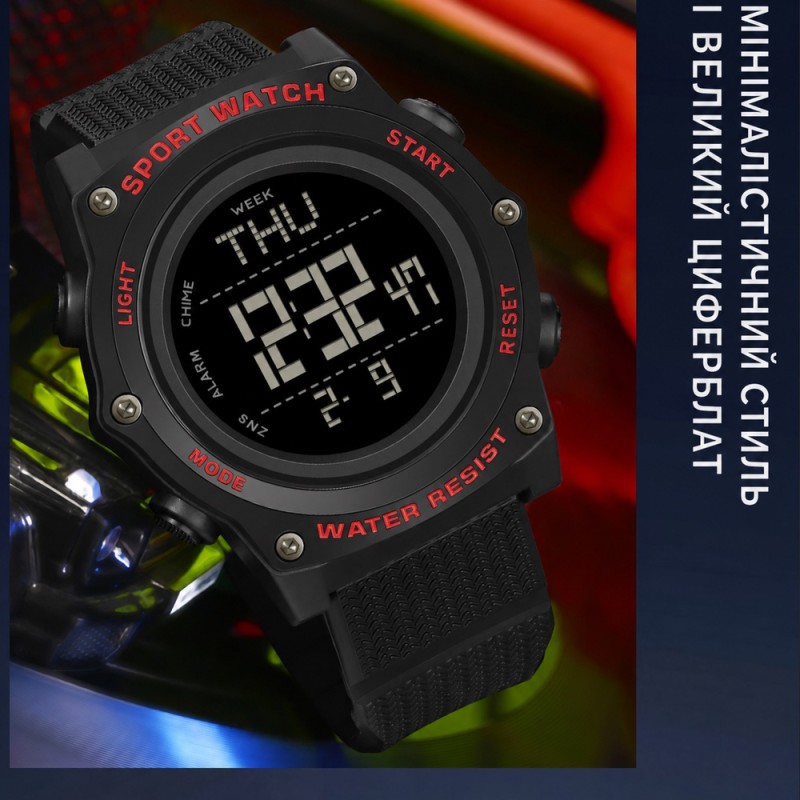 Тактические часы Sanda 2159 All Black с электронным циферблатом и защитой 5 ATM
