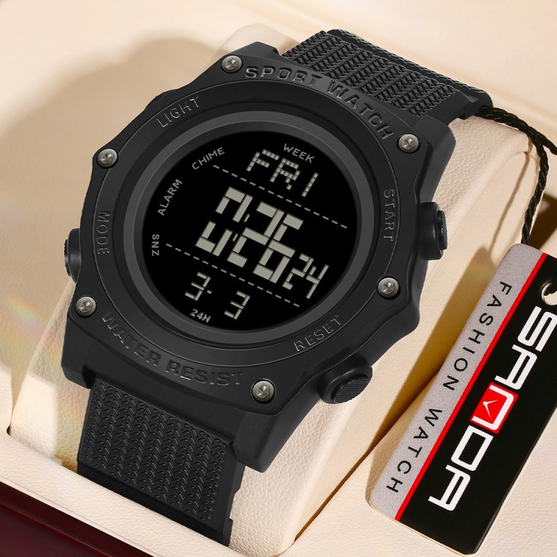 Тактические часы Sanda 2159 All Black с электронным циферблатом и защитой 5 ATM