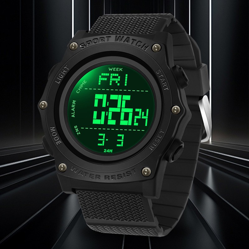 Тактические часы Sanda 2159 All Black с электронным циферблатом и защитой 5 ATM