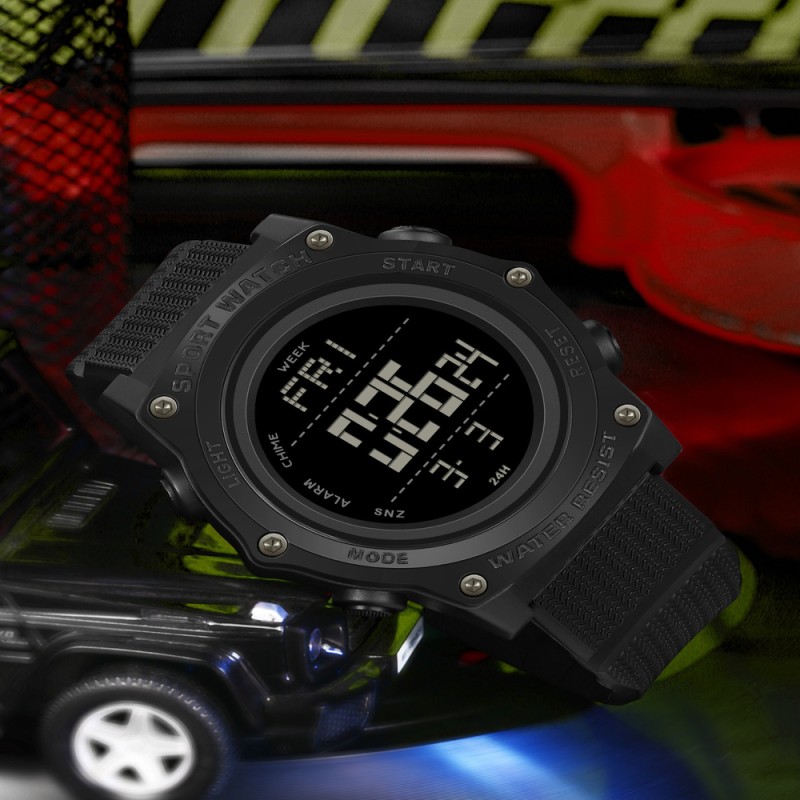 Тактические часы Sanda 2159 All Black с электронным циферблатом и защитой 5 ATM