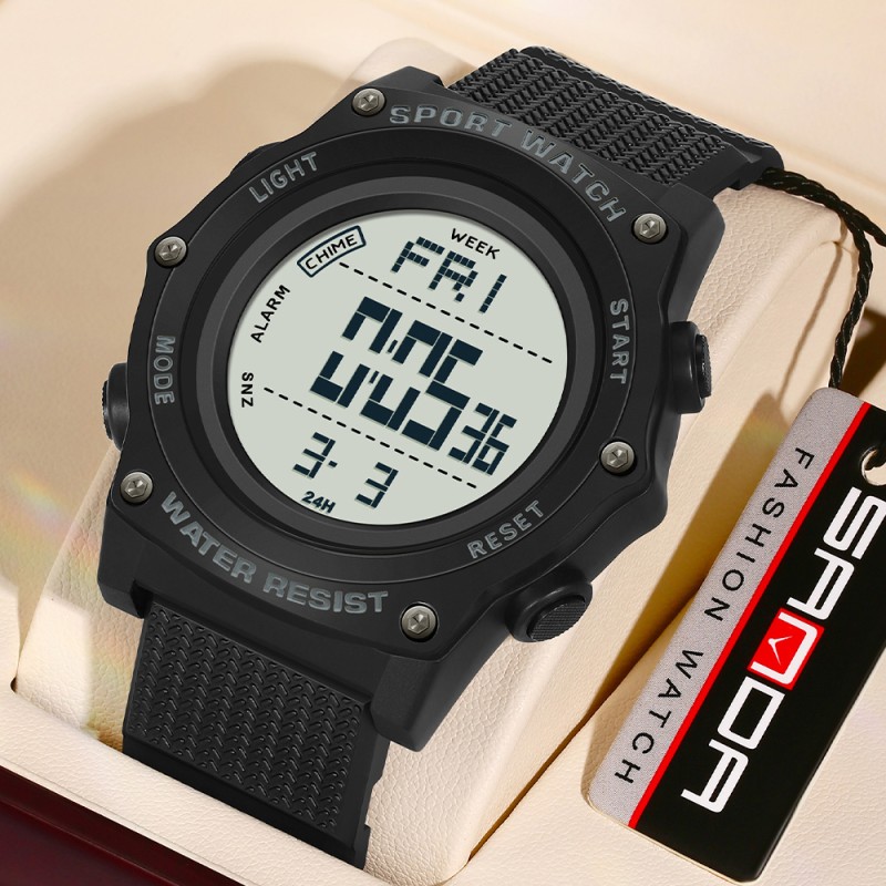 Мужские тактические часы Sanda 2159 Black-White с электронным циферблатом и водозащитой 5 ATM