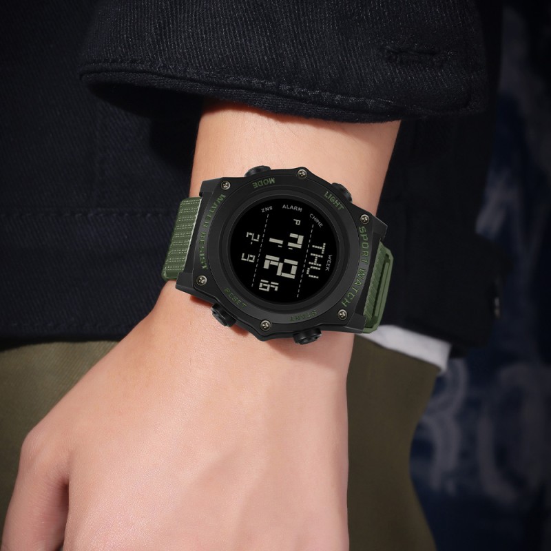 Тактические мужские часы Sanda 2159 Black-Green с электронным циферблатом и водонепроницаемостью 5 ATM