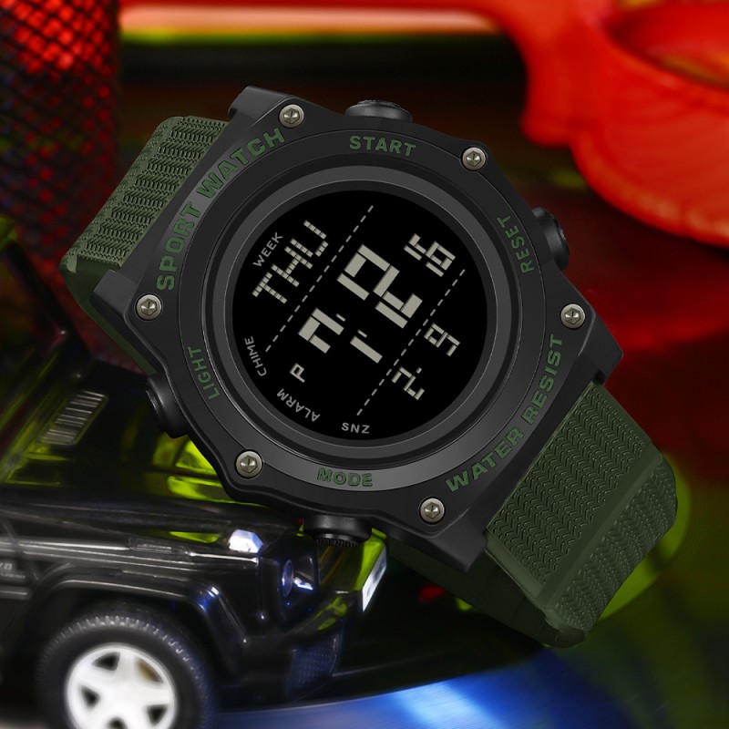 Тактические мужские часы Sanda 2159 Black-Green с электронным циферблатом и водонепроницаемостью 5 ATM