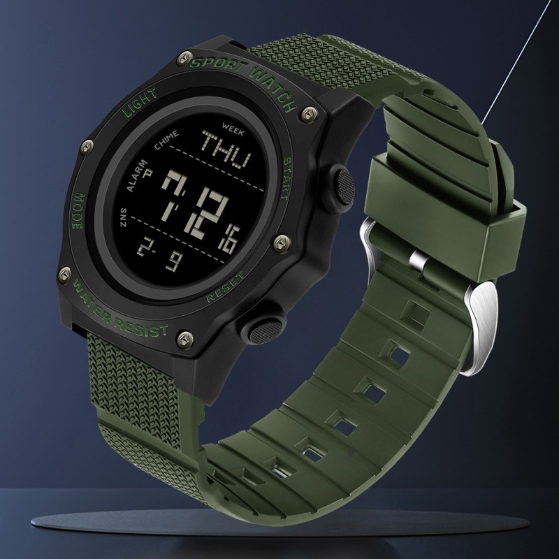 Тактические мужские часы Sanda 2159 Black-Green с электронным циферблатом и водонепроницаемостью 5 ATM