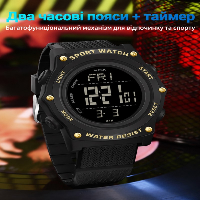 Тактические мужские часы Sanda 2159 Black-Green с электронным циферблатом и водонепроницаемостью 5 ATM