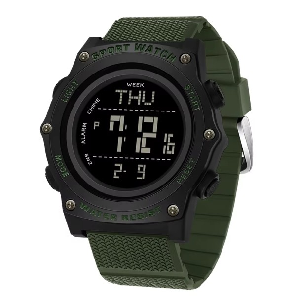 Тактические мужские часы Sanda 2159 Black-Green с электронным циферблатом и водонепроницаемостью 5 ATM