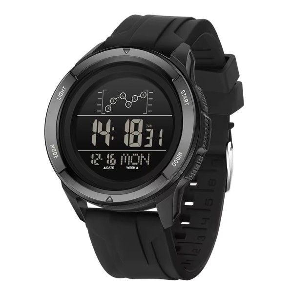 Мужские тактические часы Sanda 2198 Silicone All Black с электронным циферблатом и подсветкой