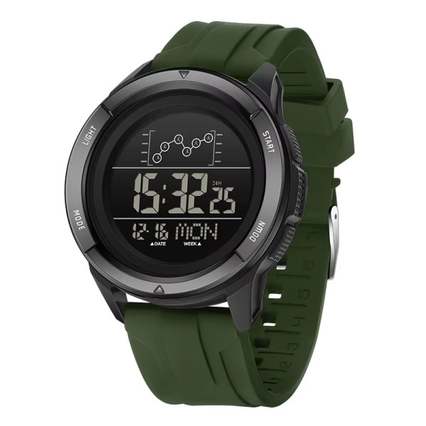 Тактические часы Sanda 2198 Silicone Army Green с электронным циферблатом и водонепроницаемостью 5 ATM