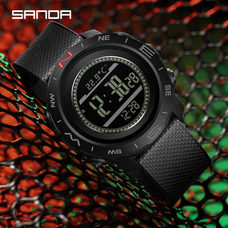 Тактические часы Sanda 5106 All Black с электронным циферблатом и водонепроницаемостью 5 ATM